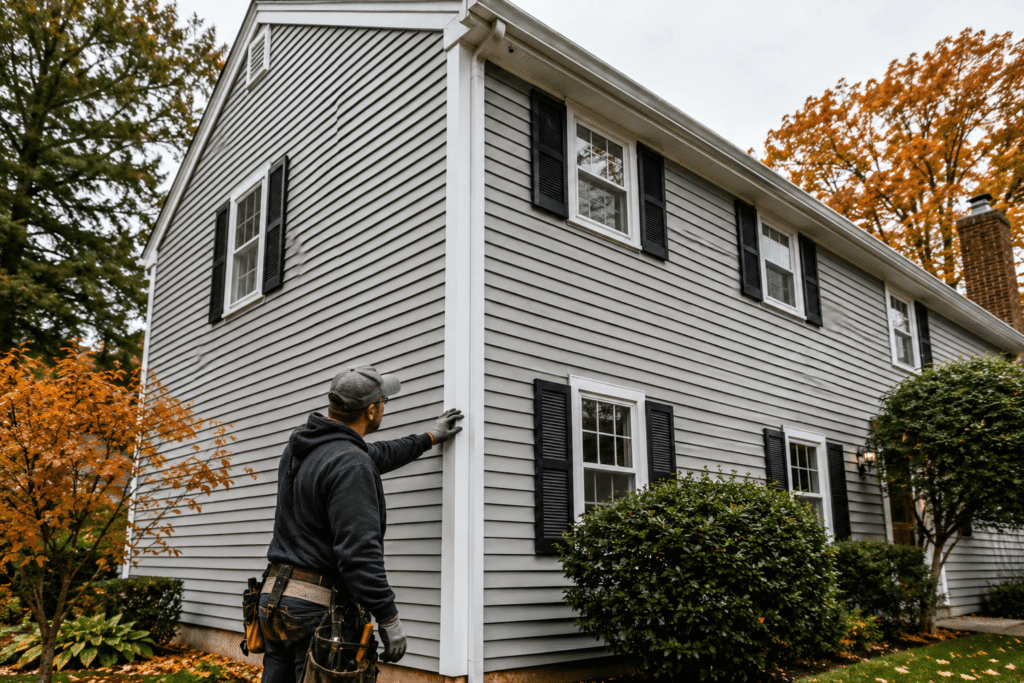shot of a well-maintained colonial-style home with freshly installed vinyl siding