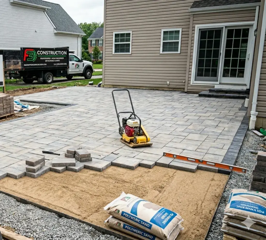 F3 Construction team installing a paver patio in central islip, long island